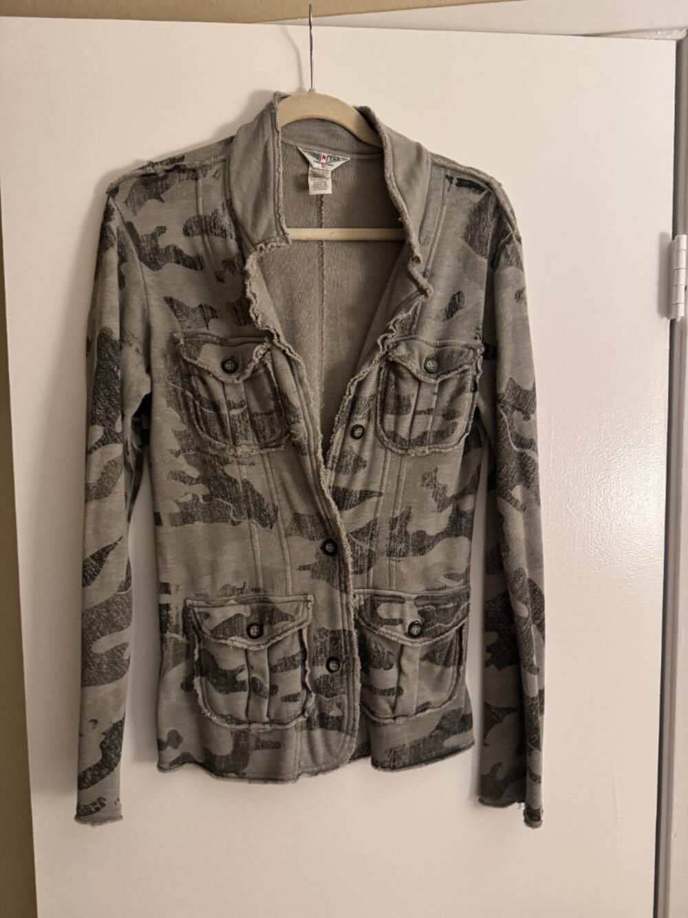 Hard Tail Forever Y2K Camo Utility Jacket Distressed Gray USA Size S
